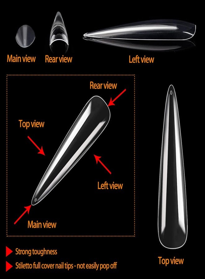 Dudjndjd 240PCS Extra Long Stiletto Nail Tips, 3XL Long Nail Tips Press On Nails, Full Cover No C Curve Stiletto Nails Tips Clear Artificial Acrylic Nails Tips for Salons Home DIY 12 Sizes - Image 3